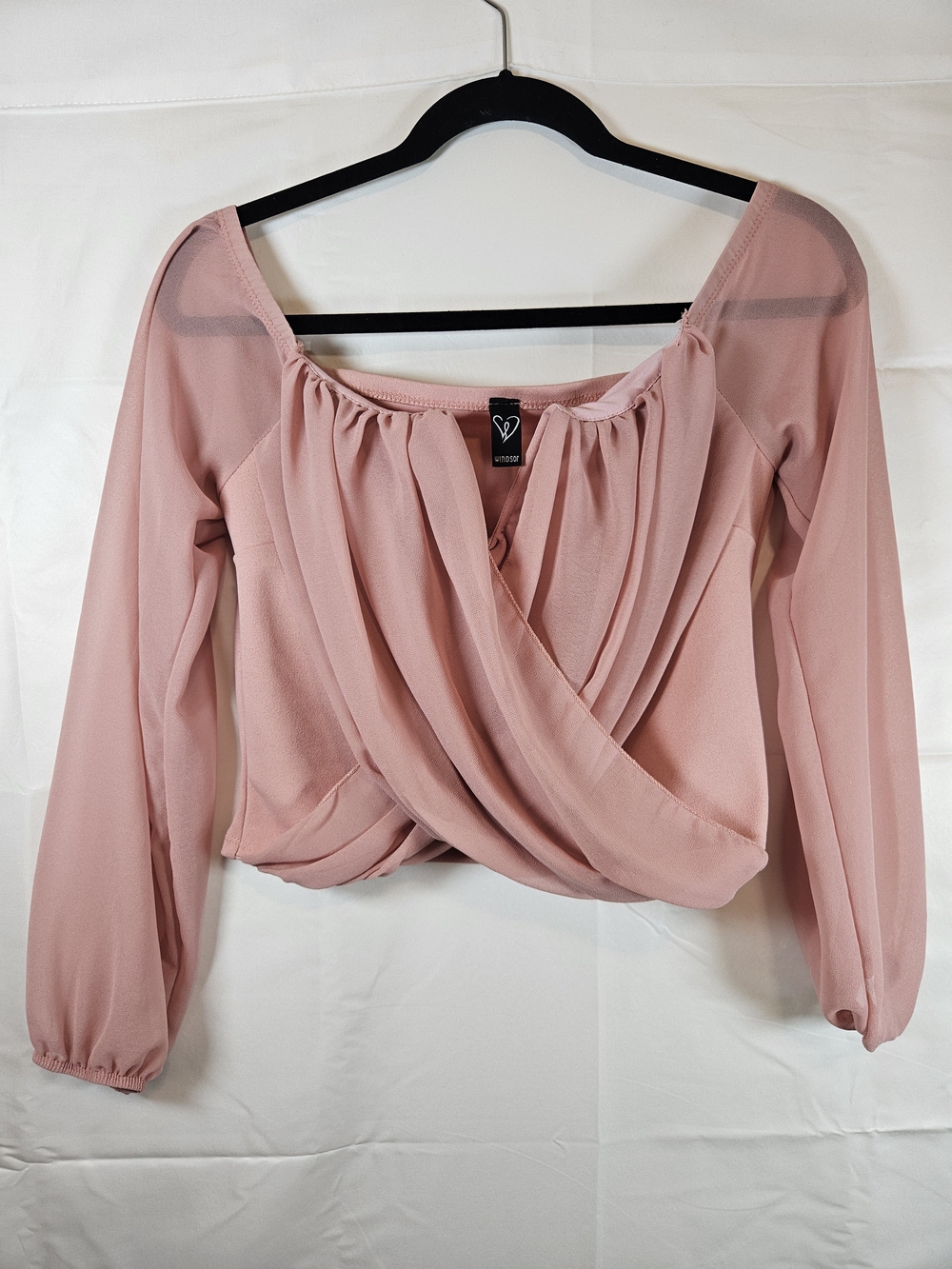 Windsor Dusty Rose Draped Surplice Long Sleeve Top Fairycore Indie Romantic